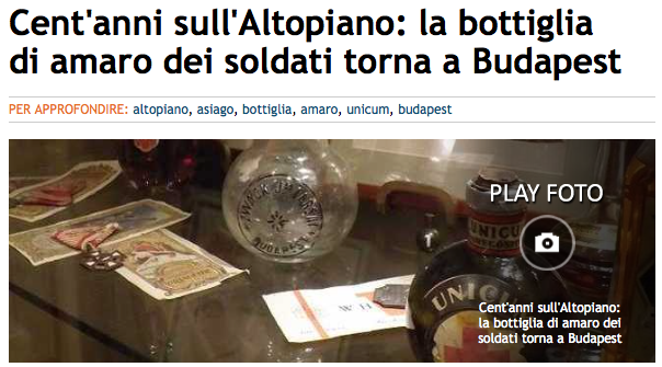 La bottiglia di amaro Unicum sull'Altopiano di Asiago