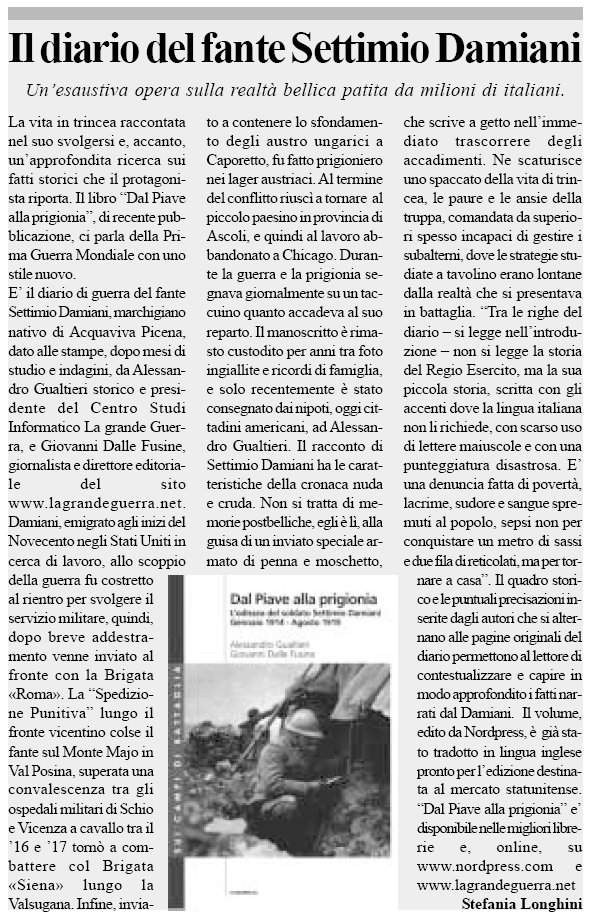 Il Diario del fante Settimio Damiani - Articolo apparso su L'Altopiano del 15 Novembre 2008