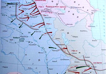 A Sud, oltre il Caucaso, le truppe Russe sono nettamente all’offensiva. Clicca per ingrandire.