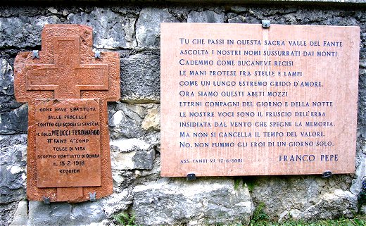 Una lapide per il fante Meucci, caduto nel 1918 in Val Magnaboschi