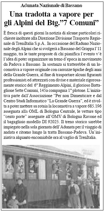 Treno della Memoria al raduno degli Alpini di Bassano